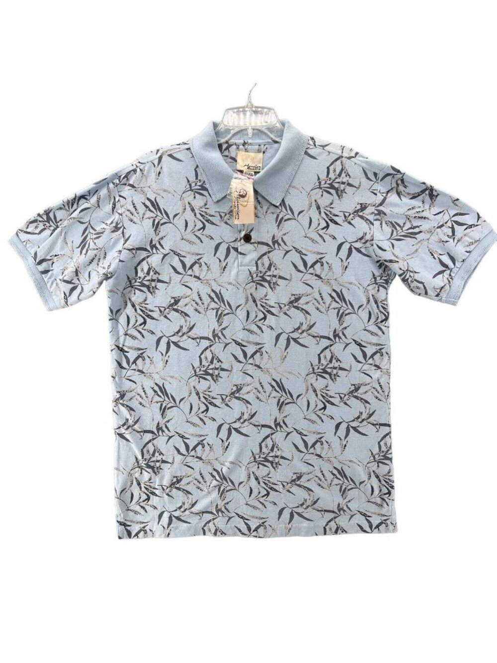 Polo Hawaiian Mens M Blue & Gray Floral by Hawaiian Sands Club